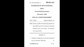 BPAS–184 Dec 2024 | IGNOU Previous Year Question Paper