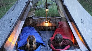 Relaxing Camping in Rain &amp; Thunder [ Cosy Tipi Tent shelter | Thunderstorm | ASMR ]
