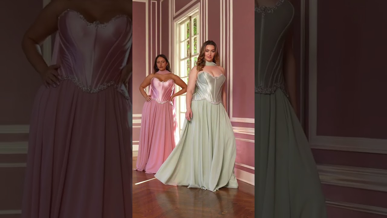 Plus Size A-line Satin Corset Dress in Blush & Sage