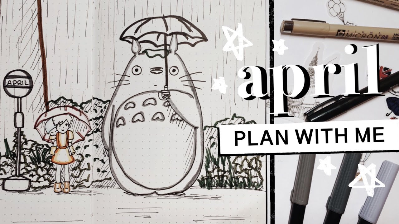 plan with me  april 2020 ~my neighbor totoro inspired~ bullet journal  setup 🌧 