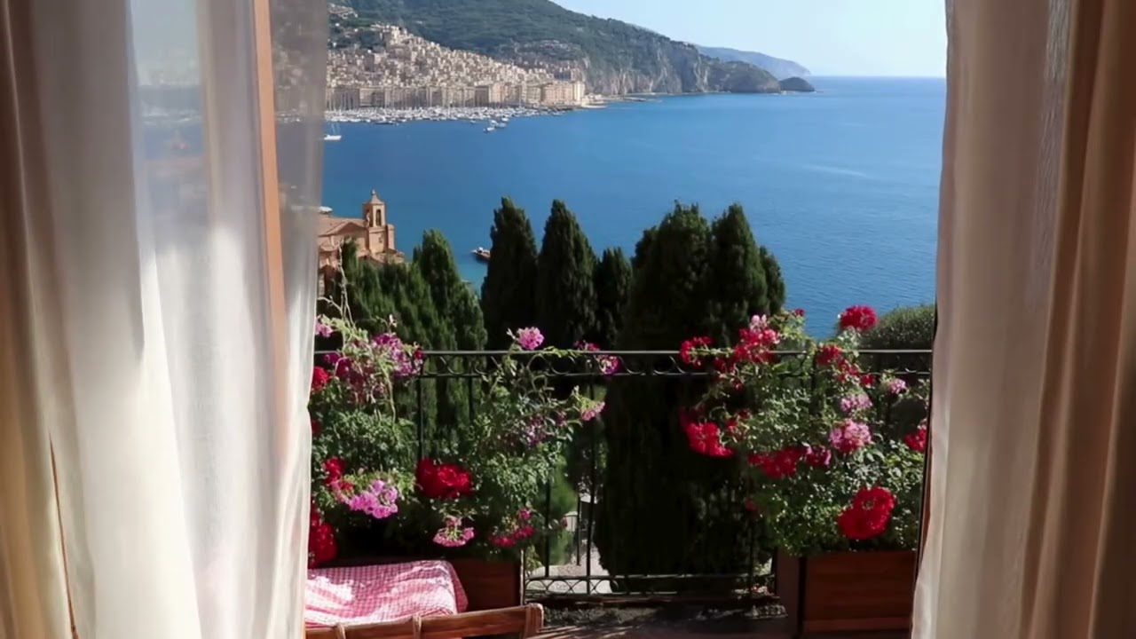 Ambient serene Italian coastal view, perfect for relaxing, studying or working. 