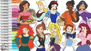 Disney Princess Coloring Book Compilation 10 Princesses Ariel Merida Aurora Elena Jasmine Tiana
