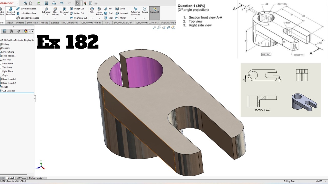 Exercise 182 for beginners SolidWorks Tutorial! SolidWorks - YouTube