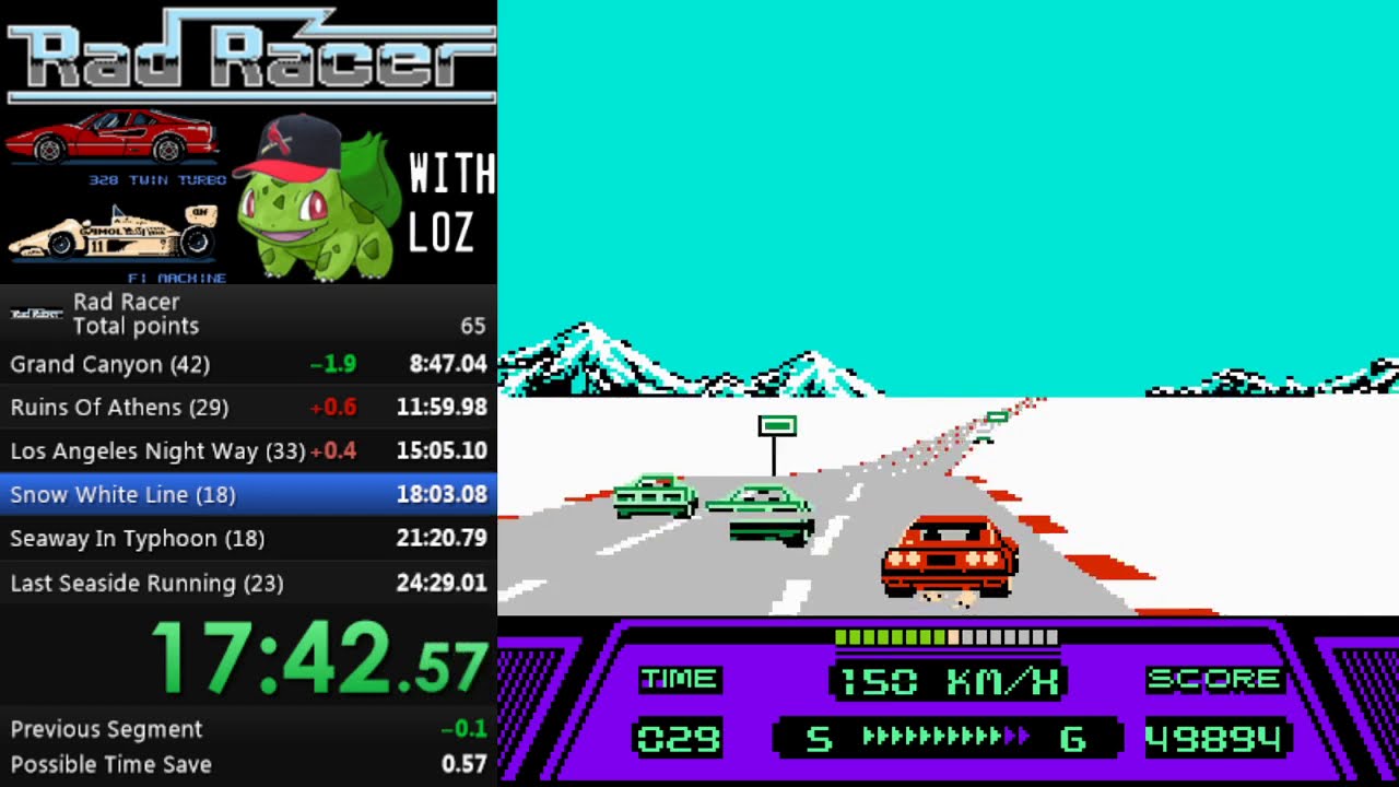 Rad Racer (NES) Speedrun 24:23.70 with 67,762 Points (OLD) - YouTube
