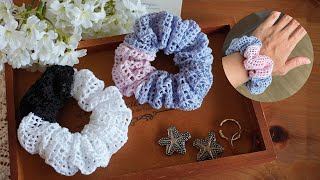 Grid knit scrunchie made with 40 count lace yarn - YouTube