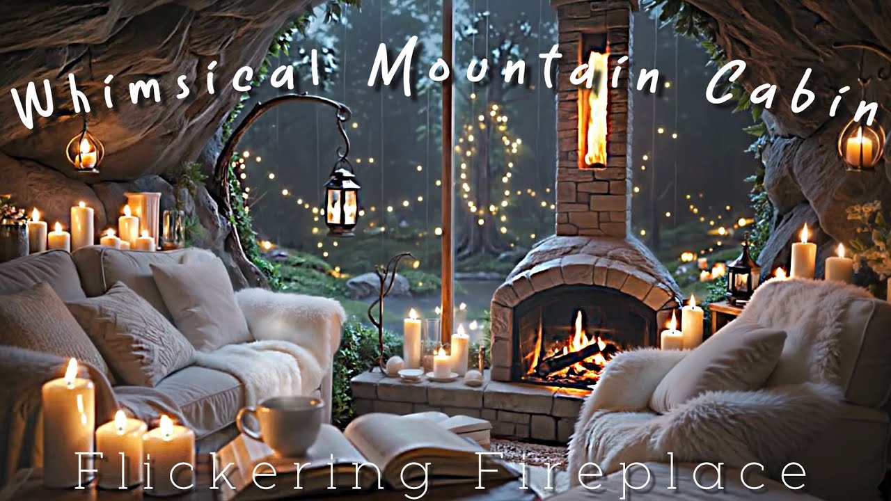 ☕️Cozy Rainy Whimsical Mountain Cabin | Flickering Fire | Reading Nook Ambience✨Relax|Study|Recharge
