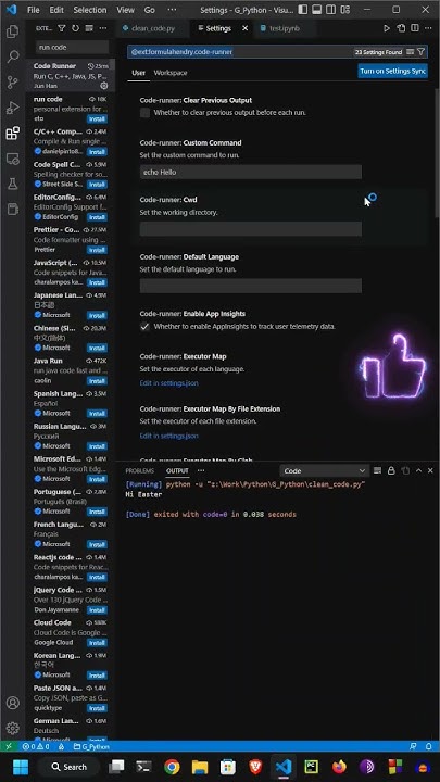 How to get clean output on the vscode terminal .run #coding # ...