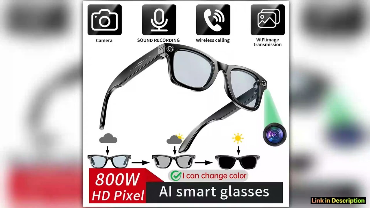 8 Million Pixels Smart Glasses Recording Videos AI Photo Recognition Answer Translation 270mAh IP65