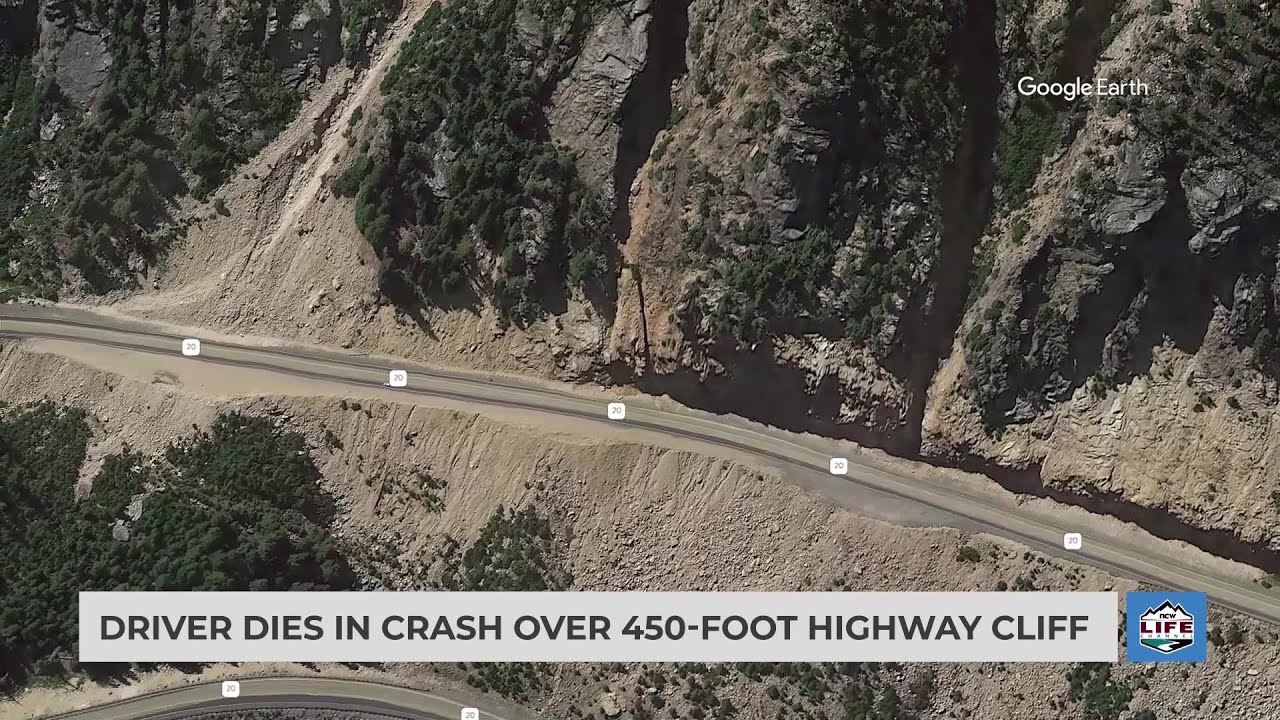 Driver dies in crash over 450-foot highway cliff - YouTube