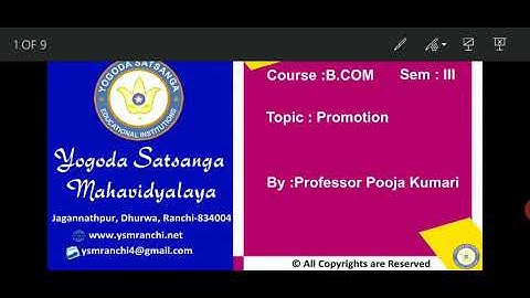 Lecture-04 | B.Com Sem-03 | Promotion By Prof. Pooja Kumari | Yogoda Satsanga Mahavdiyalaya