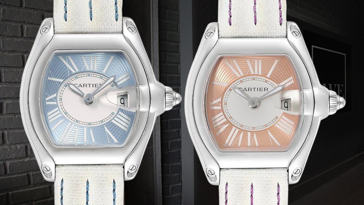Cartier Roadsterレディース Cartier Roadster Blue Coral Dial White Strap Steel Ladies Watch