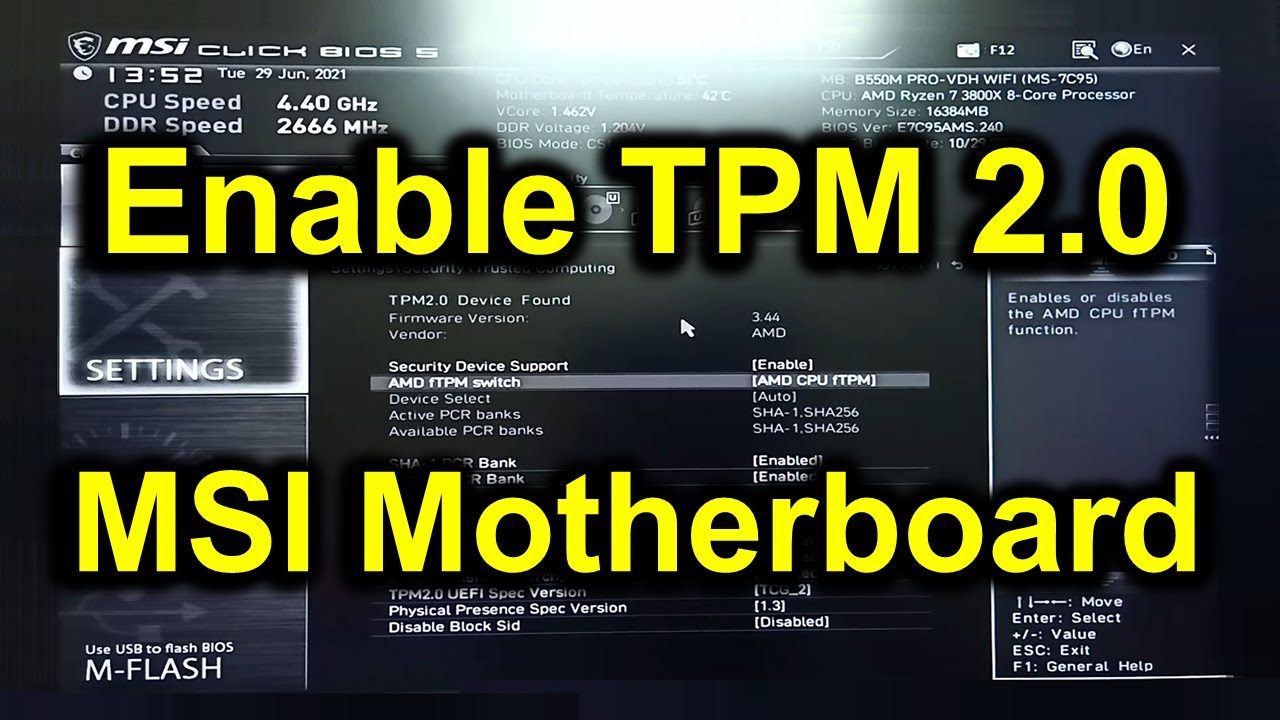 How to Enable TPM in BIOS | MSI Motherboard | TPM 2.0 Module #TPM #BIOS