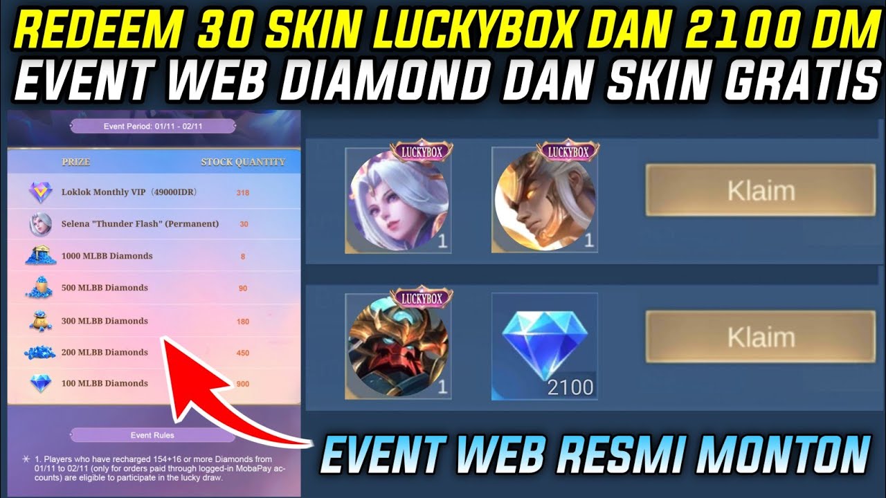 BURUAN REDEEM 30 SKIN LUCKYBOX DAN 2100 DIAMOND GRATIS - EVENT WEB ...