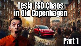 "Tesla FSD Chaos in Old Copenhagen!"