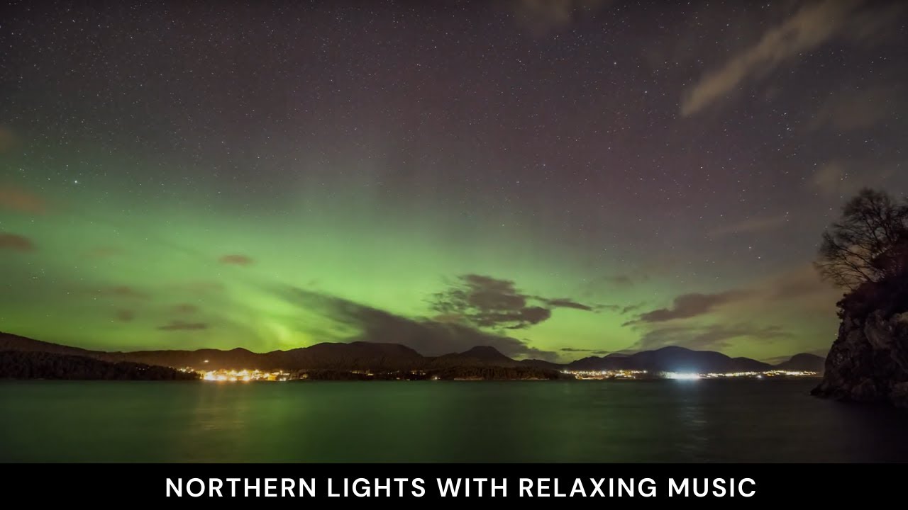 Northern Lights With Relaxing Music And Sound Of Ocean Waves | Aurora ...