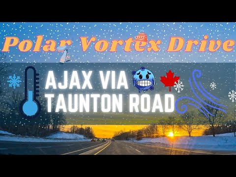 -28 C polar vortex sunset drive - A trip to Ajax Canada 🇨🇦 [4K]