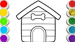 Dog House Drawing painting and colouring for kids