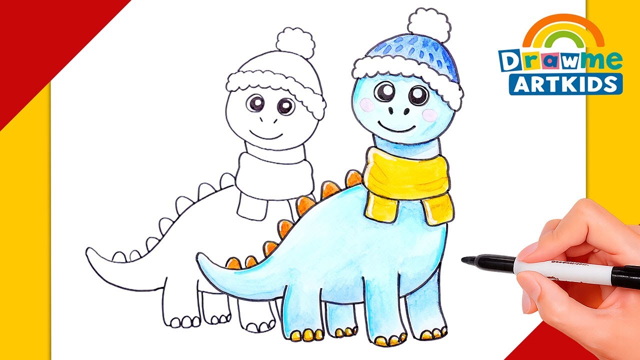 How to Draw a Winter Dinosaur 