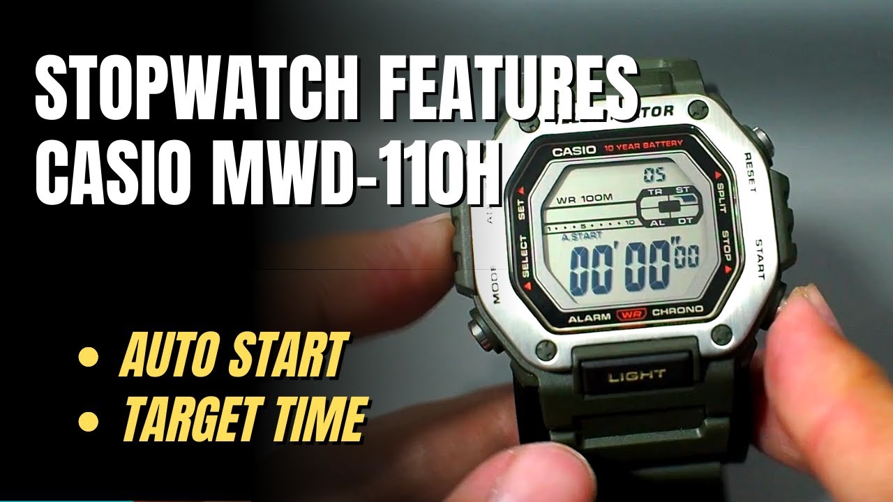 Tutorial: Casio MWD110H Stopwatch Auto Start and Target Time - YouTube