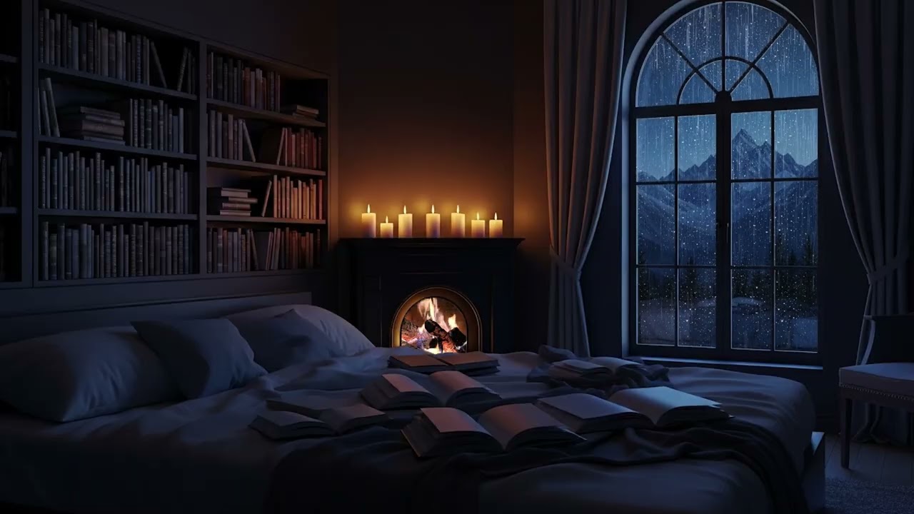 Quiet Rainy Night ❄️ Cozy Fireplace ASMR Ambience (3 Hours)
