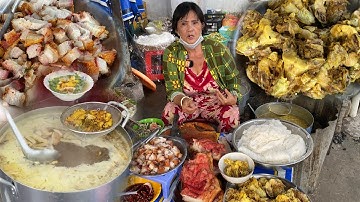 Sạp Bún cá heo quay vỉa hè nức tiếng Châu Đốc dậy trể là không còn.