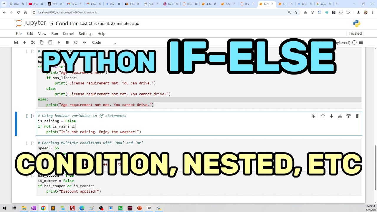 Learn Python #6 : IF Statements – Conditions, Booleans, Nested IF, and more