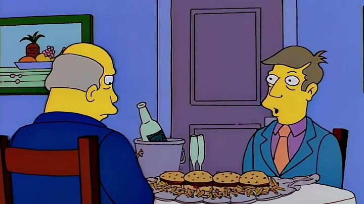 Steamed Hams but Chalmers is mute, Skinner forgets about his oven and buys fast food after exercise