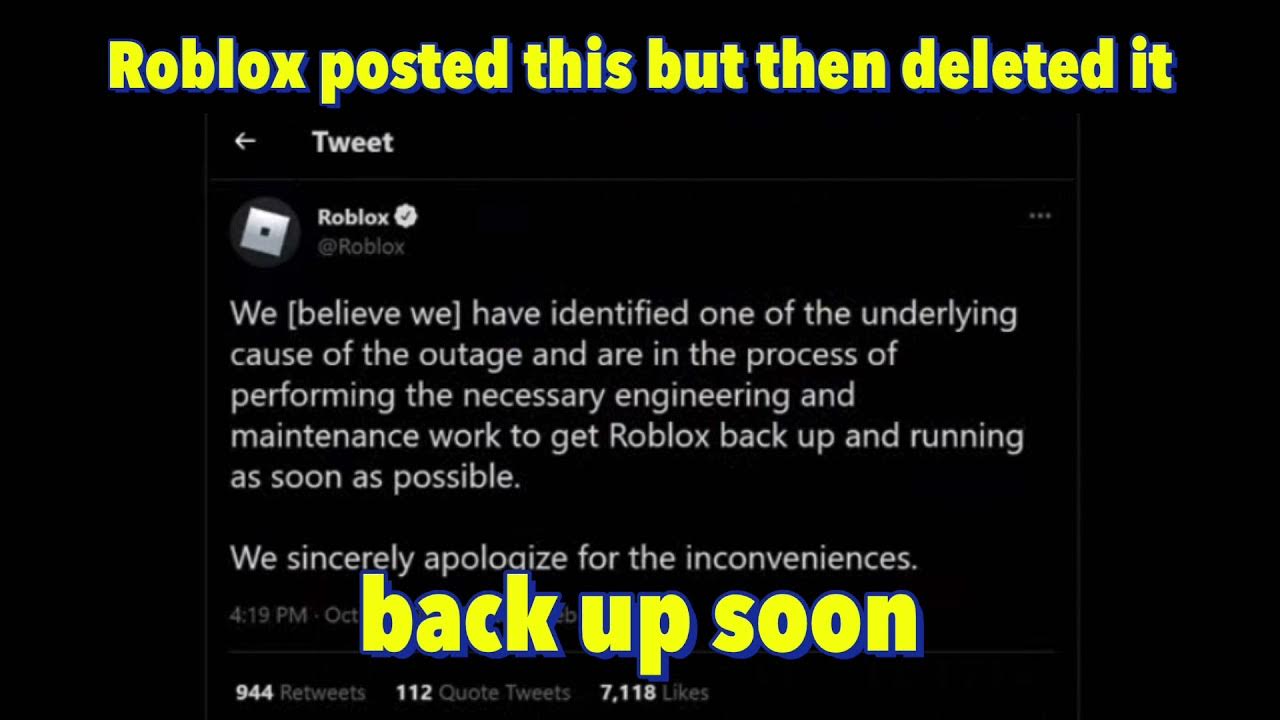 Roblox back up soon??? YouTube