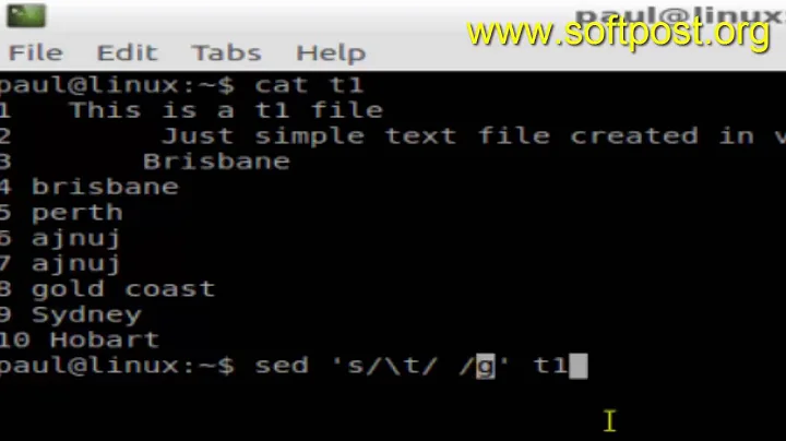 How to replace all tabs by spaces in a file in Unix