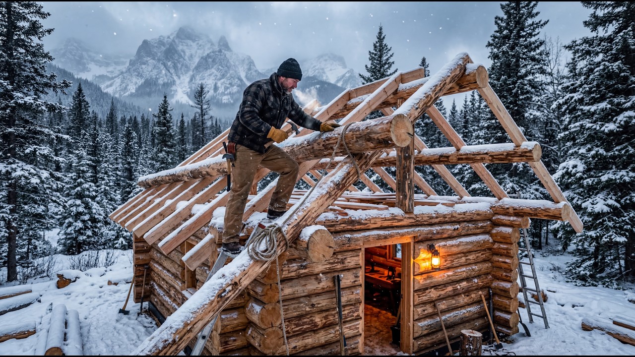 Building a Warm Winter Cabin (ASMR) — This Man Built It Alone - YouTube