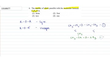 The number of ethers possible with the molecular formula C_(4)H_(10)O is.  | 12 | ALCOHOL, PHENO...