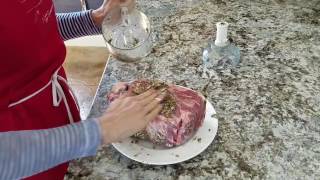 Slow cooker garlic and thyme crusted pork loin