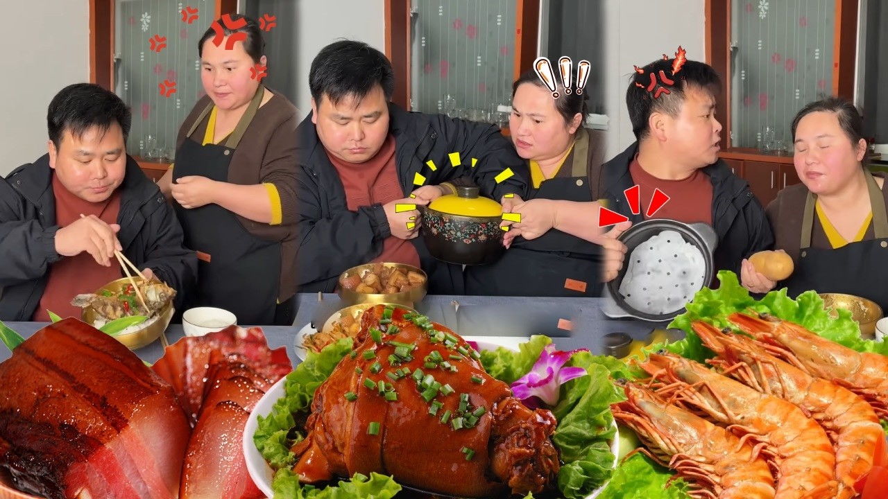 The silly husband ate alone, was tricked with lamb chops, and ended up hungry.