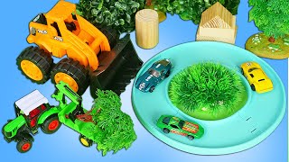 Giochi per bambini con le macchine da corsa. Video divertente con trattore e bulldozer giocattoli screenshot 3