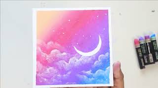 Dreamy Day 🌈Rainbow Sky & Clouds | Step by step Oil pastel Painting #1455