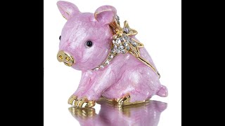 Cute Piggy Jewelry Trinket Box Hinged Collectible Crystal Jeweled Pig Decor Animal Figurines