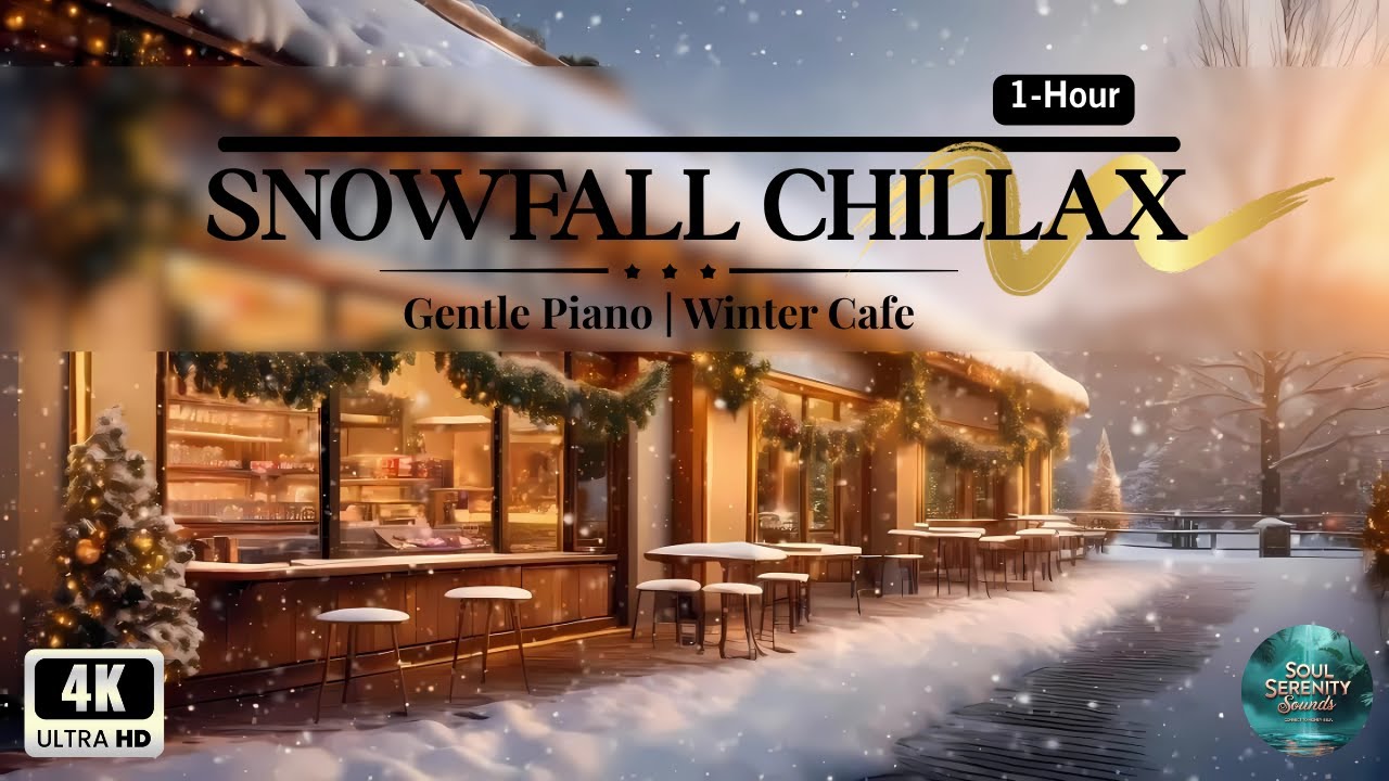 Snowy Winter Café Ambience | Gentle Piano Music & Snowfall | Chillax, Relax & Peaceful