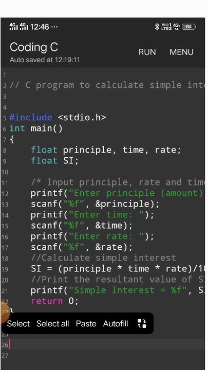 Program to calculate simple interest | c practise programs - YouTube
