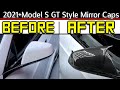 2021+ | Model S GT Style Side View Mirror Cap Overlays 1 Pair Real Dry Molded Carbon Fiber
