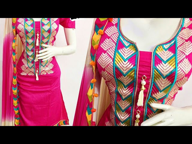 Phulkari suit latest designs style fashion for Indian and Pakistani women.  Designer Co… | Latest salwar kameez designs, Blouse neck designs, Pakistani  women dresses