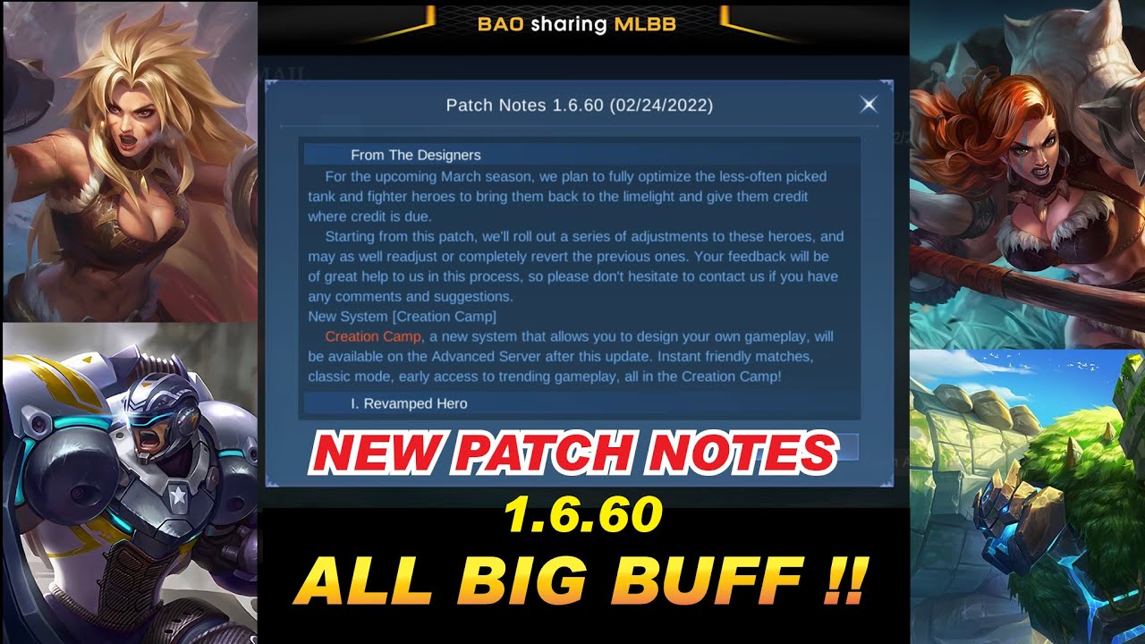 MLBB NEW PATCH NOTES update 1.6.60 | Masha Johnson Hilda Grock Atlas Zhask Baxia ALL BIG BUFF