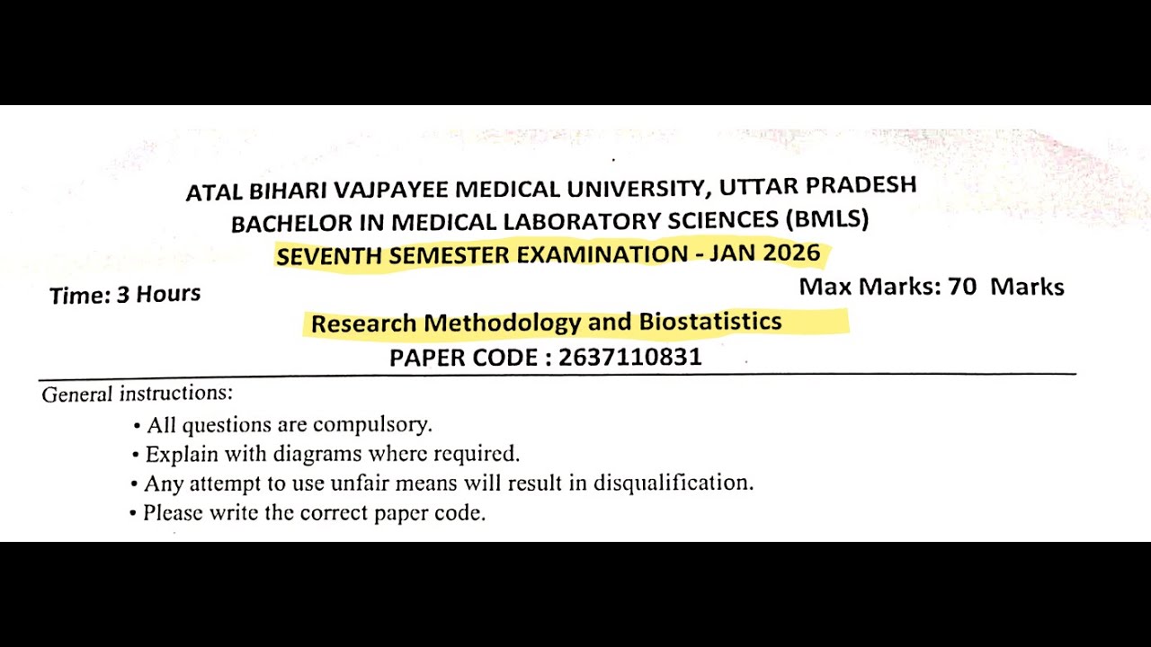 BMLS 7th Semester | Research Methodology & Biostatistics | Main Exam ...