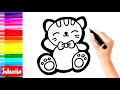 Menggambar dan Mewarnai boneka kucing untuk balita dan anak||How to drawing cat toy for kids