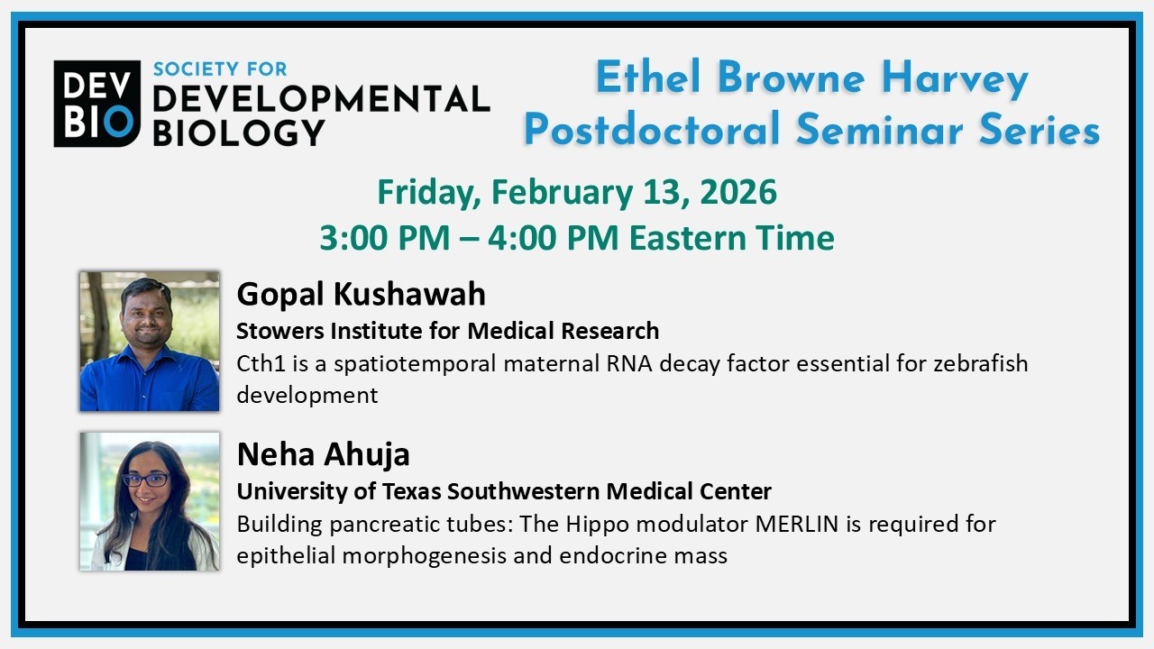 SDB Ethel Browne Harvey Postdoctoral Seminar Series - Gopal Kushawah and Neha Ahuja
