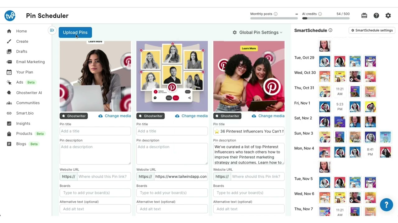 How to use Tailwind's Pin Scheduler