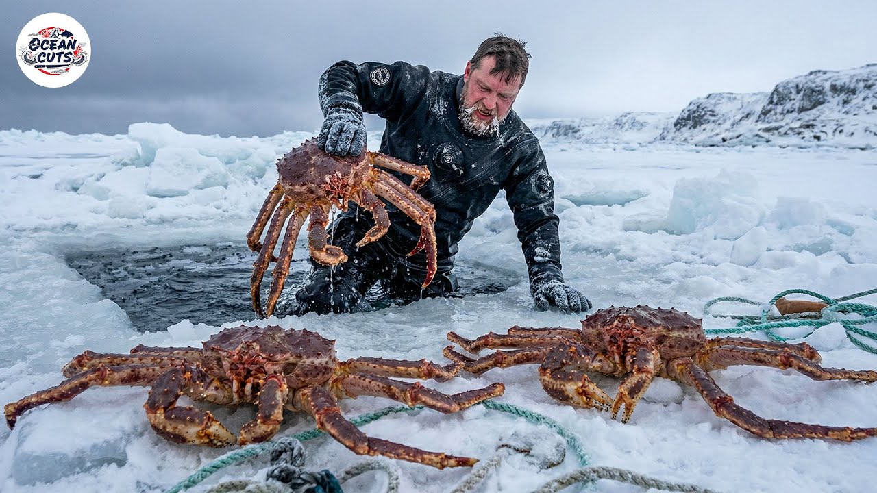 Extreme King Crab Fishing on Frozen Sea Ice | Cooking Giant Alaskan King Crab