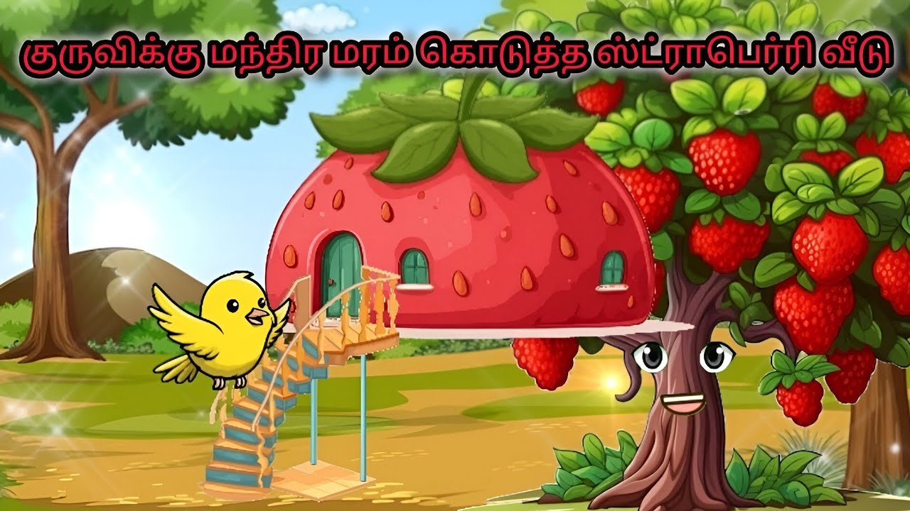 Strawberry house given by the magical tree to rinu kuruvi| tamil moral stories| moral kadhaigal 