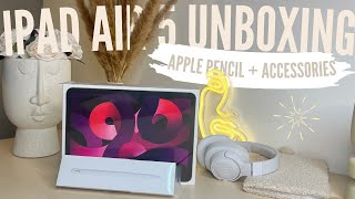 iPad Air 5 (pink) unboxing apple pencil + accessories