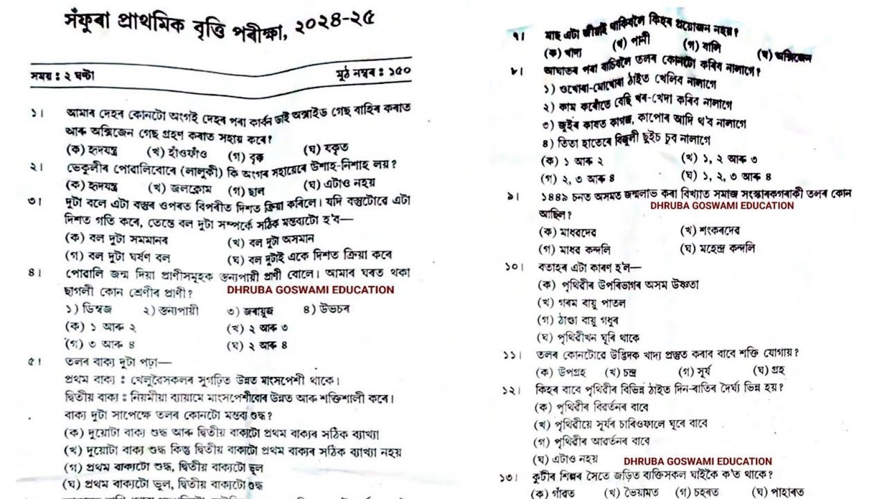 সঁফুৰা প্ৰাথমিক বৃত্তি পৰীক্ষা 2026 || Sofura talent search exam question paper 2026 || 