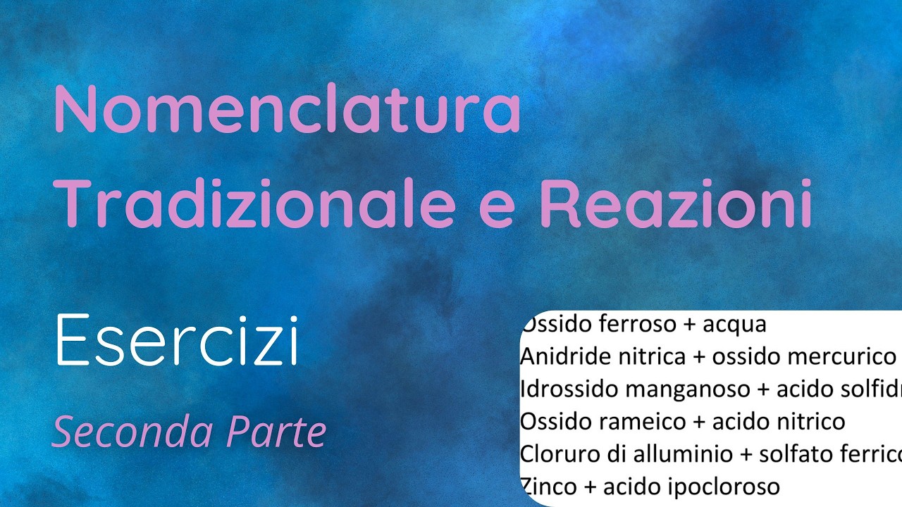 Nomenclatura Tradizionale e Reazioni - Esercizi - Seconda Parte